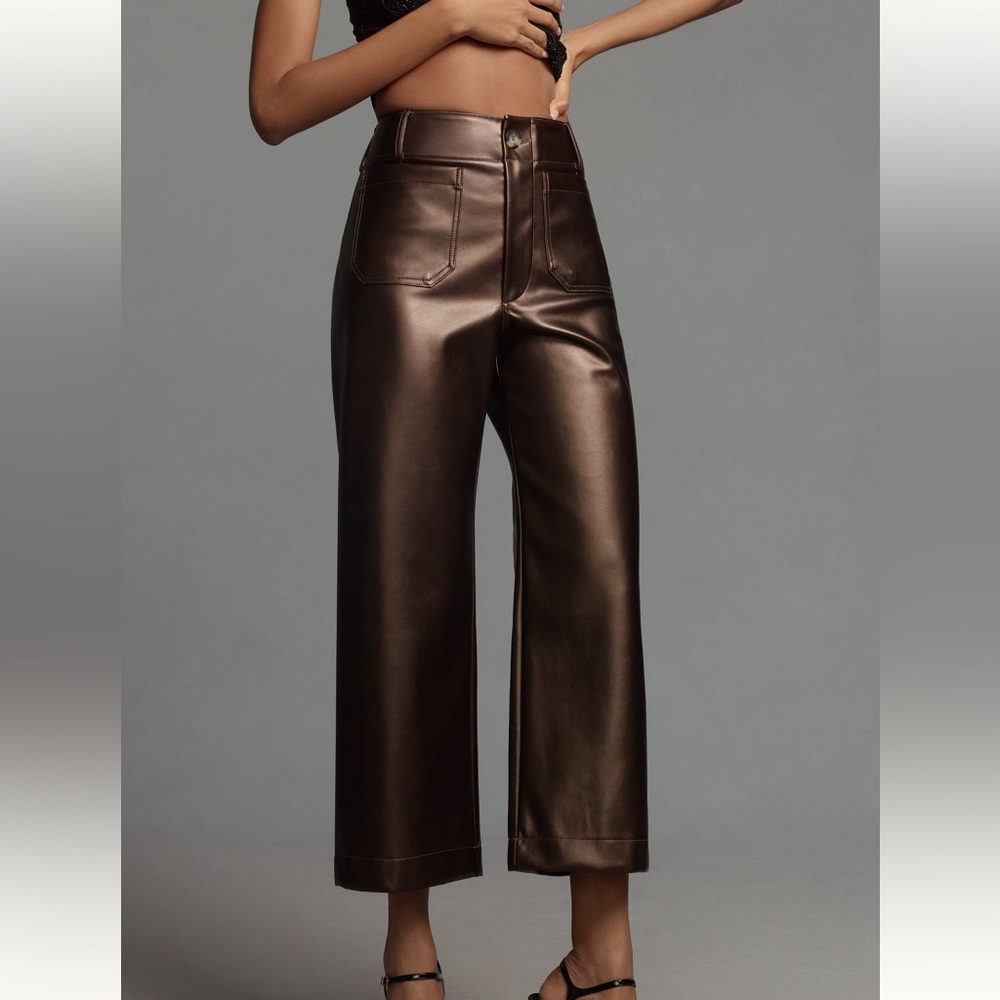 Anthropology Colette Cropped Brown Leather Pants